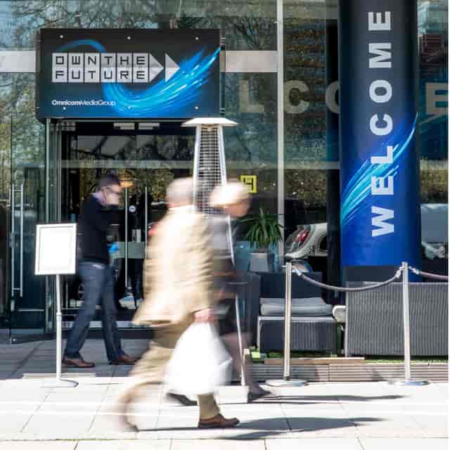 Corporate event venue entrance with modern design and outdoor seating in Altitude London.
