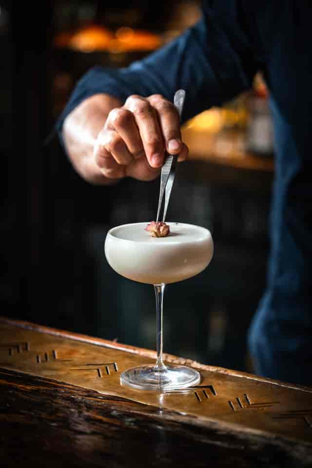 Meticulously crafted cocktail garnish at The Lucky Pig for private event catering.