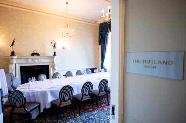 Rutland Room boardroom set for an elegant corporate dinner or executive meeting.