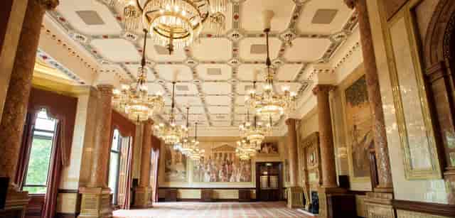 Elegant Reading & Writing Room with chandeliers, perfect for upscale events and weddings.
