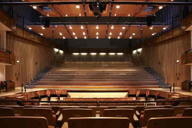 Elgar Concert Hall with tiered seating, ideal for performances and conferences.